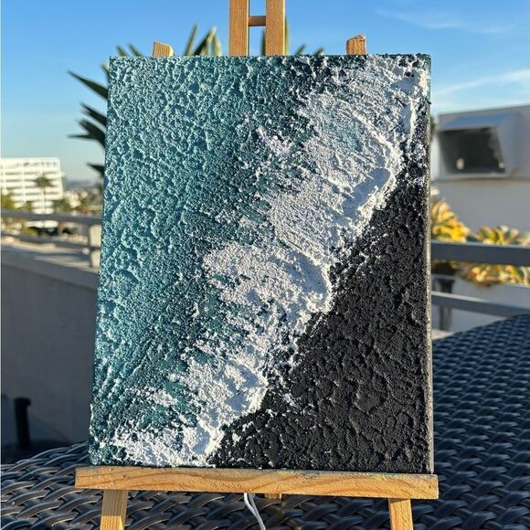Sandy Ocean Acrylic blue black Painting on Canvas 8*10 inches Wall Art - Picture 3 of 6